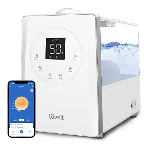 LEVOIT Smart Humidifiers for Bedroom 6 L, Top-Fill Warm & Cool Mist Humidifier for Large Home | Plants | Baby, Intelliengent Humidity Monitor - Essential Oil & Timer, Up to 50H for 70 ㎡