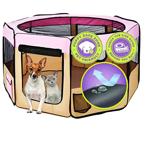 Zampa Dog Playpen Medium 45"x45"x24" Pop Up Portable Playpen for Dogs and Cat, Foldable | Indoor/Outdoor Pen & Travel Pet Carrier + Carrying Case.